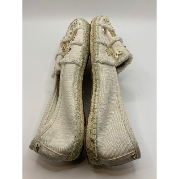Michael Kors Tan Canvas Espadrilles Flats w/ Butterly & Floral Studs, Size 9.5 - Picture 7 of 9